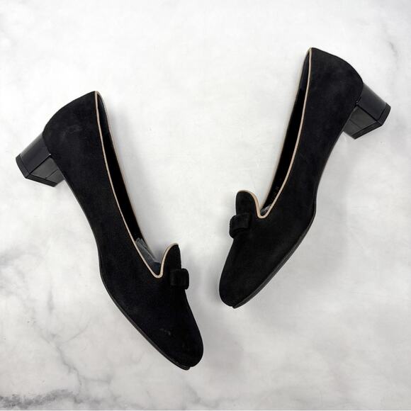 Louis Vuitton Bow Suede Leather Low Block Heeled Loafer Ballet Flats Black 36.5 - Picture 4 of 10